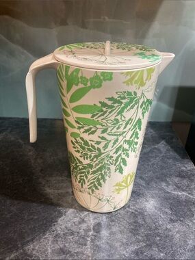 Bamboo Pitcher with Green Botanical Print and Lid